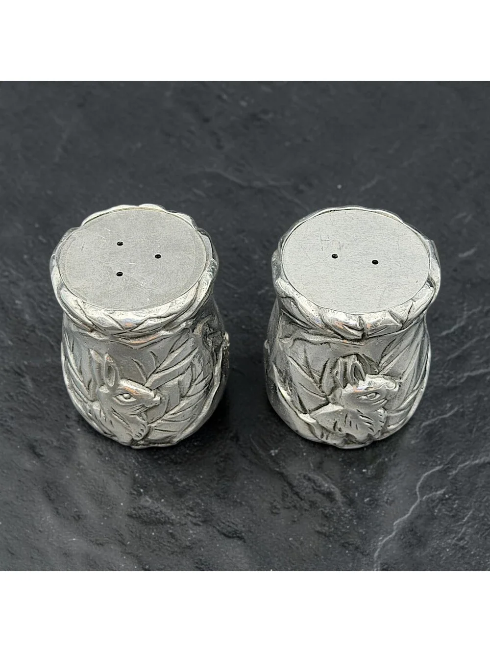 Vintage CRK 1991 Rabbit Salt & Pepper Shakers Silver Tone Bunny Pair